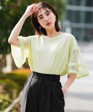 ANY SIS L ゆるVネックチュールフリル袖 プルオーバー ライム