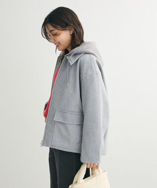 Green Parks ２ＷＡＹニットフードウールライクジャケット Gray Mixture