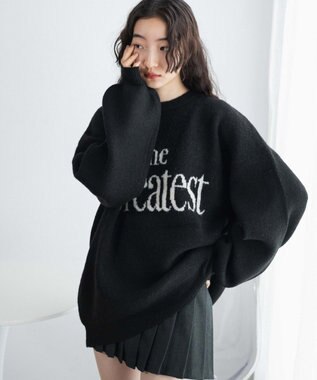 WEGO フラッフィーロゴジャガードニットプルオーバー ブラック