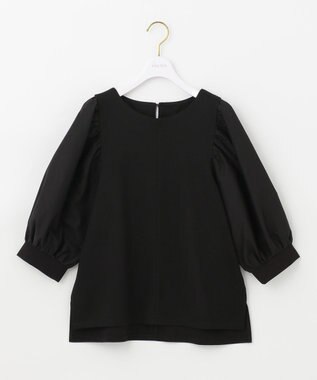 ANY SIS パフスリーブ異素材コンビ プルオーバー ブラック