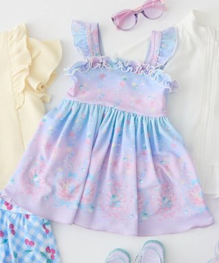 ANY KIDS 【UVカット】フリルワンピース水着 レインボー×マリン