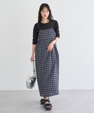 earth music&ecology シャーリングラメチェックキャミワンピース Black