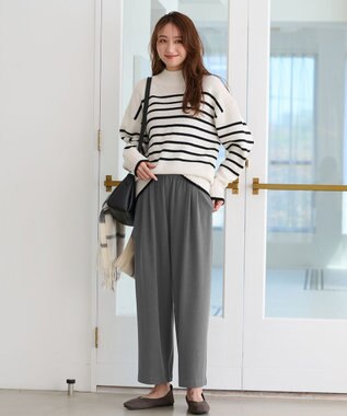 ANY 【6色展開】ラムウールハイネックニット オフベース×ブラックラインボーダー