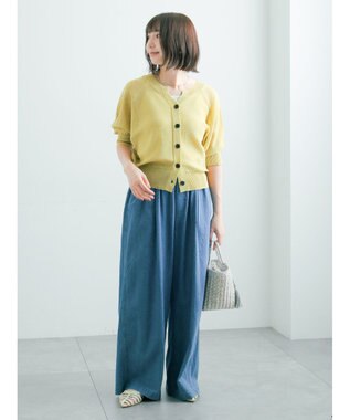 Te chichi 【2WAY/マシンウォッシャブル】ペーパータッチハーフスリーブニット イエロー