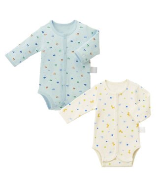 MIKI HOUSE HOT BISCUITS 【70-60cm】 長袖ボディシャツ２枚セット(前開き仕様) サックス