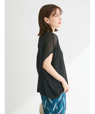 Green Parks 透かし柄ポンチョニットカーディガン Black