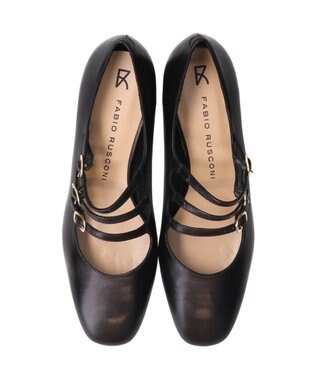 INTER-CHAUSSURES 【FABIO RUSCONI】スクエアトウトリプルストラップパンプス ブラック