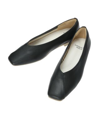 AMERICAN HOLIC 【整履き】切り替えスクエアフラットパンプス Black