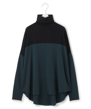 ICB L 【洗える】 ヴィスコースワイド タートルネックプルオーバー ブラック×ミッドグリーン系