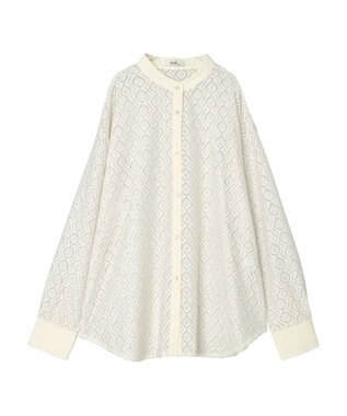 earth music&ecology レースバンドカラーシャツ Ivory