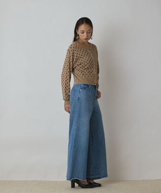 GRACE CONTINENTAL ドットフロッキーニットカーディガン ゴールド