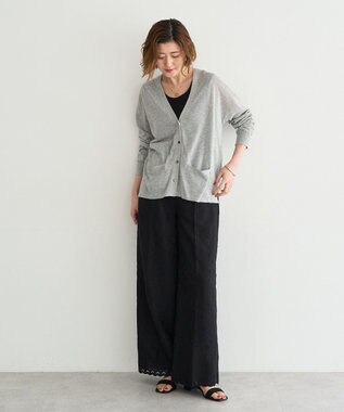 YECCA VECCA ハイゲージミドル丈Vネックカーディガン Light Gray