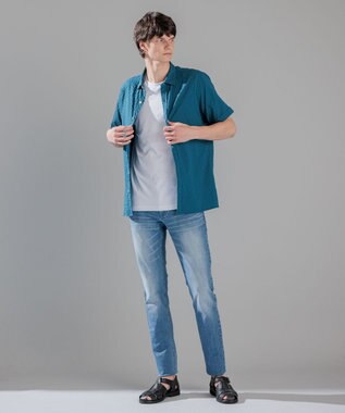 JOSEPH HOMME パターンジャガードストレッチ  /  レギュラーカラー半袖シャツ ダルブルー系