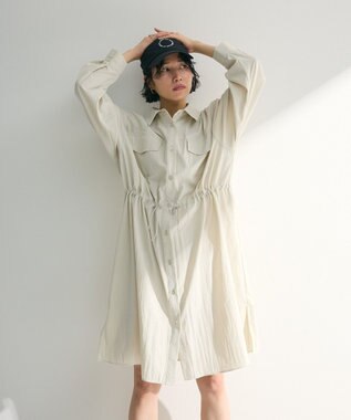 Green Parks ミディ丈ミリタリーシャツワンピース