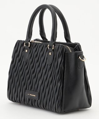 LA BAGAGERIE ランダムプリーツ2WAYハンドバッグ ブラック