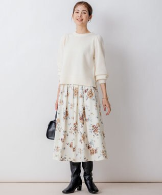 組曲 【8色展開・前後着用可】ウールカシミヤミックス パフスリーブ ニット パールホワイト系