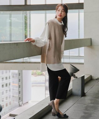 Tiaclasse L 【新色追加・2way・洗える】シャツドッキングニットベスト ベージュ