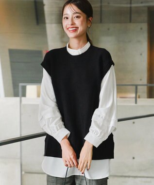 Tiaclasse L 【新色追加・2way・洗える】シャツドッキングニットベスト ブラック