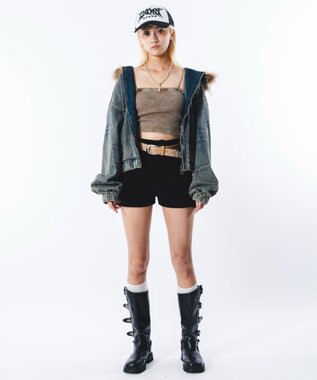 WEGO 【ユニセックス着用ITEM】ファーフードスラッシュデニムブルゾン デニム淡加工色