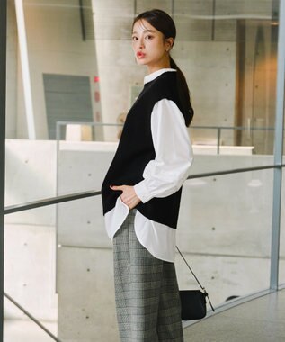 Tiaclasse L 【新色追加・2way・洗える】シャツドッキングニットベスト ブラック