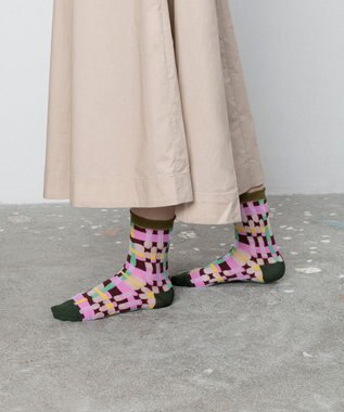 TRICOTE ブロックチェック柄シアーソックス 72PINK