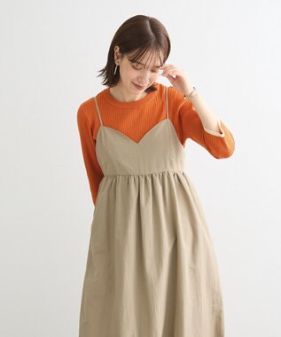 Green Parks ＢＰ　袖口カラーリブ７分袖ニットプルオーバー Orange