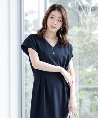 Tiaclasse 【洗える】ハイストレッチジョーゼットワンピース ネイビー