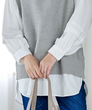 Tiaclasse L 【新色追加・2way・洗える】シャツドッキングニットベスト グレー