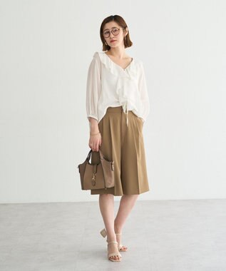 YECCA VECCA ラッフルリボンシアーブラウス Off White