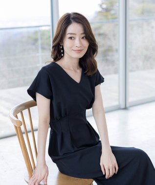 Tiaclasse 【洗える】ハイストレッチジョーゼットワンピース ネイビー