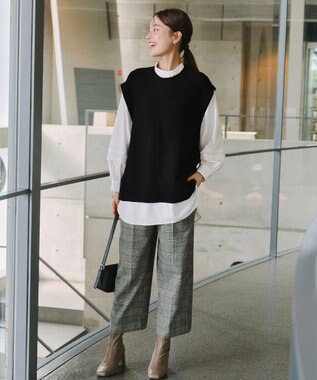 Tiaclasse L 【新色追加・2way・洗える】シャツドッキングニットベスト ブラック