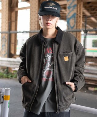 WEGO 【ユニセックス着用ITEM/MLサイズ展開】ワーカーズキルティングZIPジャケット デニムブラックソノタ