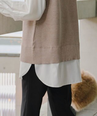 Tiaclasse L 【新色追加・2way・洗える】シャツドッキングニットベスト ベージュ