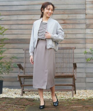 Feroux 【洗える】タックストレート スカート ライトグレー系