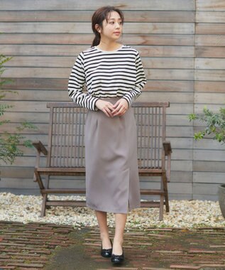 Feroux 【洗える】タックストレート スカート ライトグレー系