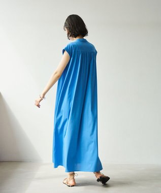 #Newans 【乾燥機可能/接触冷感】ヨークギャザーロングワンピース ブルー