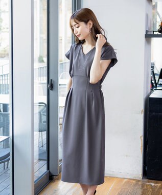 Tiaclasse 【洗える】ハイストレッチジョーゼットワンピース チャコールグレー
