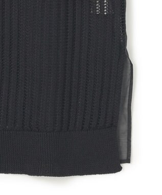 BEIGE， 【洗える】ALOE / コットンメッシュオーガンジーノースリーブニット Black