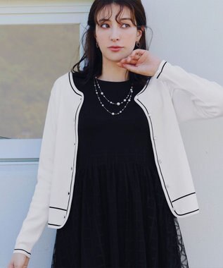 Tiaclasse 【洗える】配色ラインカーディガン オフホワイト