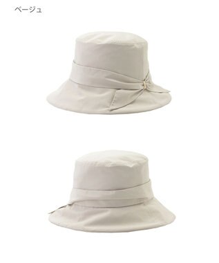 MOONBAT 【遮光100％・遮熱】FURLA(フルラ)リボン巻きダウン ハット 帽子 ロゴチャーム サイズ調整 撥水性 ベージュ