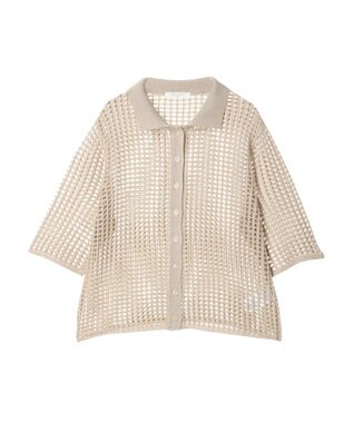 Green Parks メッシュ編み襟付きカーディガン Ecru