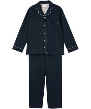 une nana cool 【綿混】ハイゲージダブルエアー 長袖開襟パジャマ MADE WITH LIBERTY FABRIC ダークネイビー