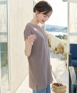 Tiaclasse 【新色追加】フレンチスリーブニットチュニック モカ