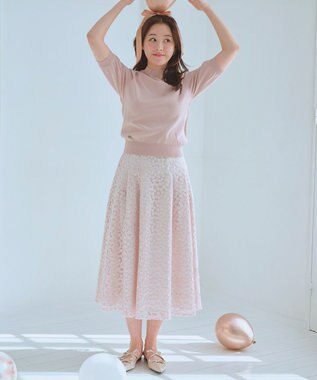 Feroux シャイニーハーフスリーブ ニット ピンク系