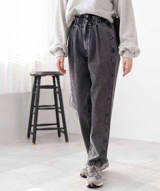 WEGO ウエストフリルマムデニムパンツ ブラックその他