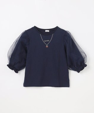 ANY KIDS チュール袖 七分Tシャツ ネイビー