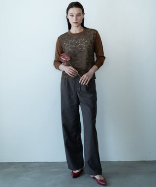 自由区 【カトリエムブーケ】Tricot de dentelle レースプルオーバーニット キャメル