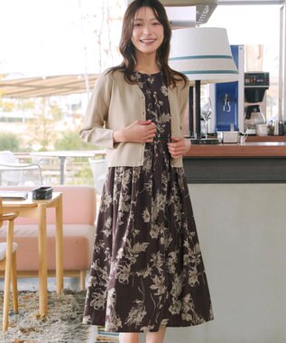 Tiaclasse 【2点セット】ニットボレロ＋花柄ワンピースセット