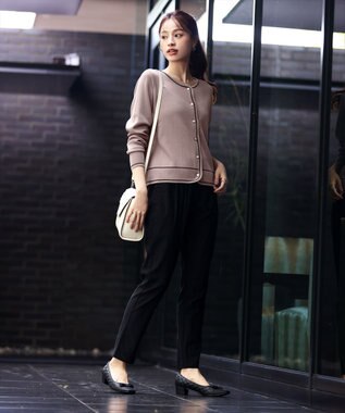 Tiaclasse L 【洗える】配色ラインカーディガン ピンクモカ