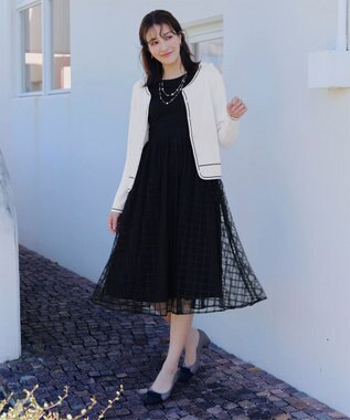 Tiaclasse L 【洗える】配色ラインカーディガン オフホワイト